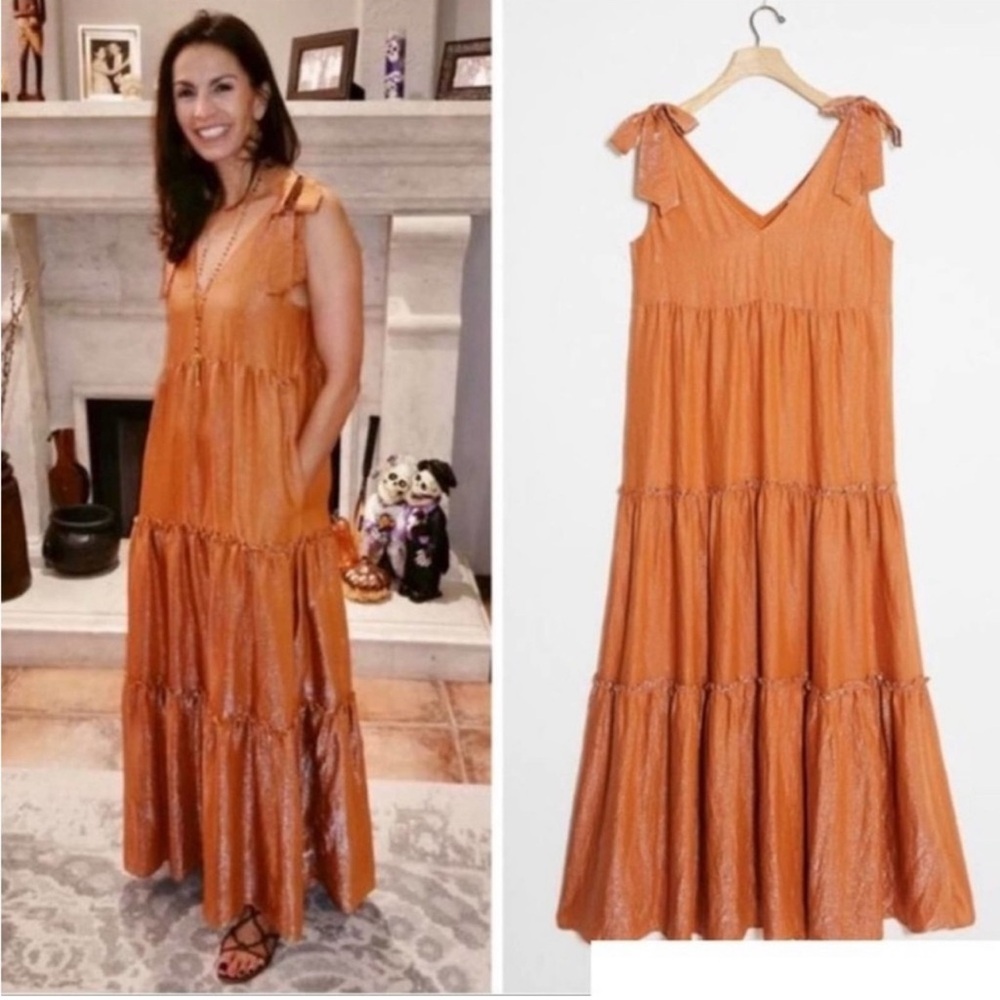 Anthropologie Maeve Soraya Shimmer Tiered Maxi Dress size XS